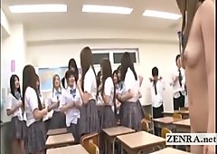Subtitled Japan schoolgirls strip nude and begin orgy