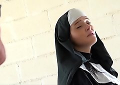 Old man life story makes young nun fornicate in a chapel