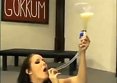 Hailey Young drinks cum