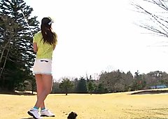 Sinful all nude Japanese brunette nympho Nao Yuzumiya plays golf