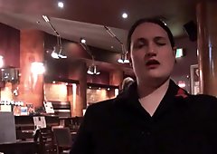 Upskirts masturbation in public restaurant of chubby amateur